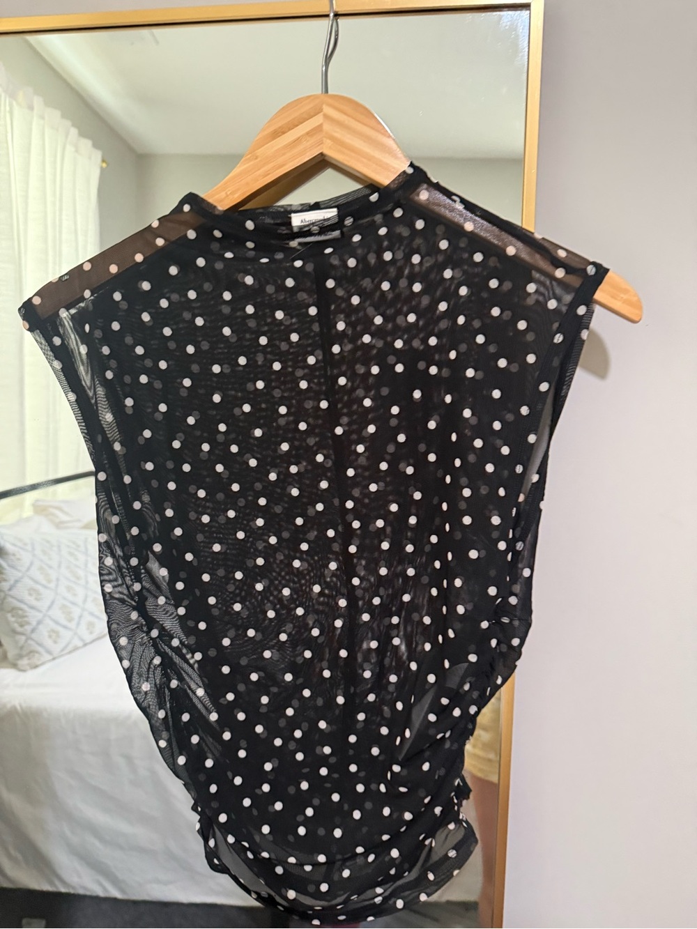 Abercrombie & Fitch Black Sheer Top with White Polka Dots
